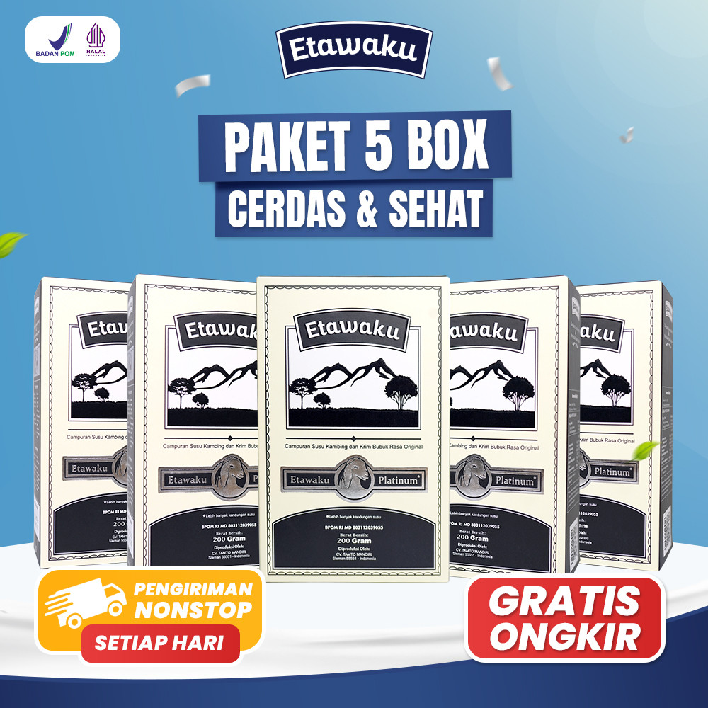 

Paket Cerdas dan Sehat 5box Susu Etawaku Platinum Temani Tumbuh Kembang Anak dengan Minum Susu Etawaku Platinum Meningkatkan Daya Tahan Tubuh Anak Mencegah dari Segala Penyakit Susu Kambing Etawa Asli