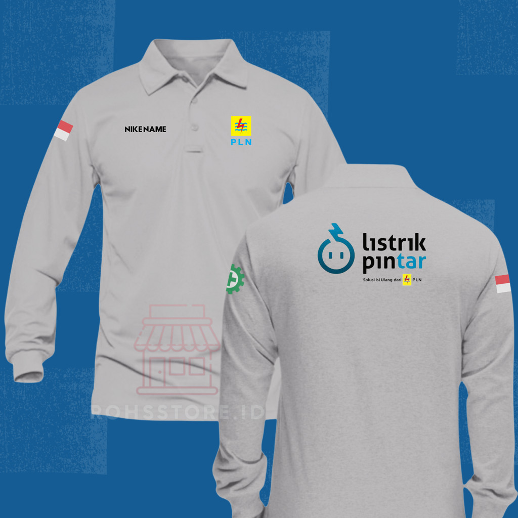Baju Kaos Poloshirt Pria Dan Wanita Lengan Panjang Sablon Pln (Listrik Pintar) Atasan Polo Berkerah 