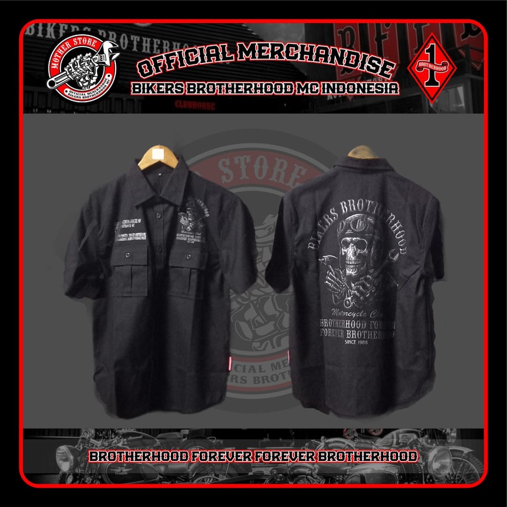 Work Shirt Silver Skull 2662 Black Original Merchandise Bikers Brotherhood MC Indonesia