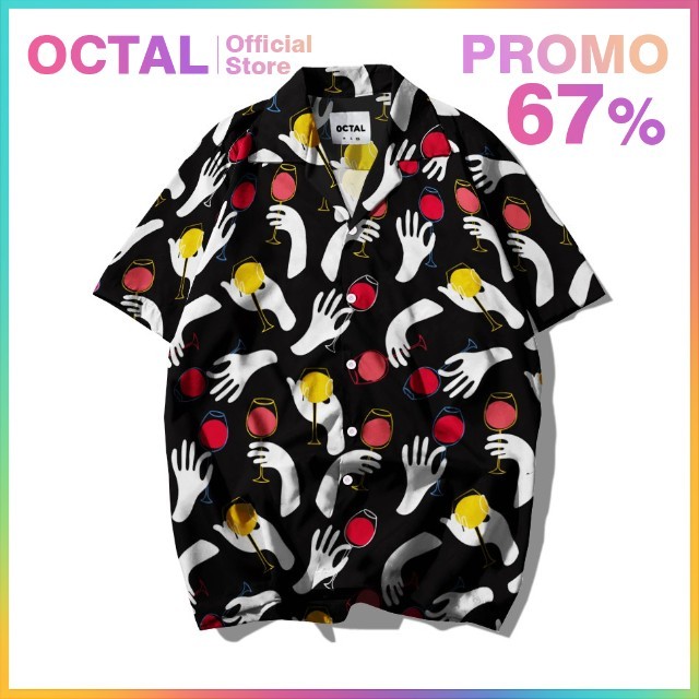 OCTAL - Kemeja Motif Pattern Pantai Printing Kasual Pria - Wanita KMP-0192