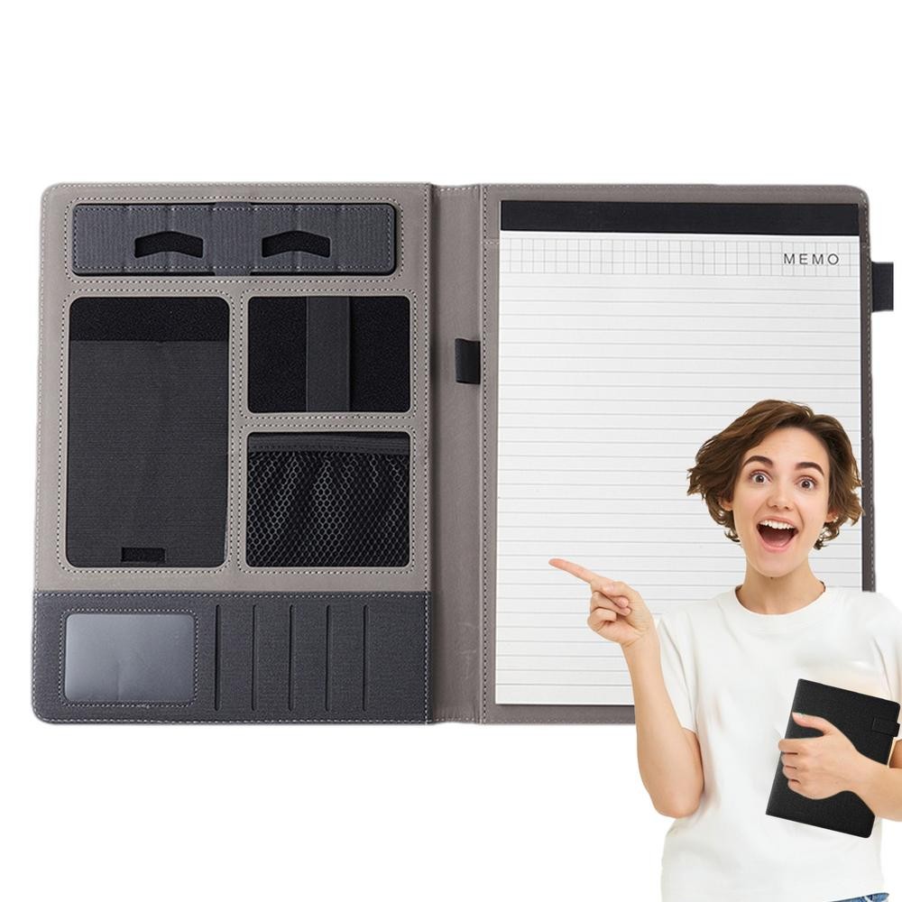 

PU Leather Padfolio Planner Binder Professional PU Leather Notepad Business Card Holder Included Padfolio For Documents