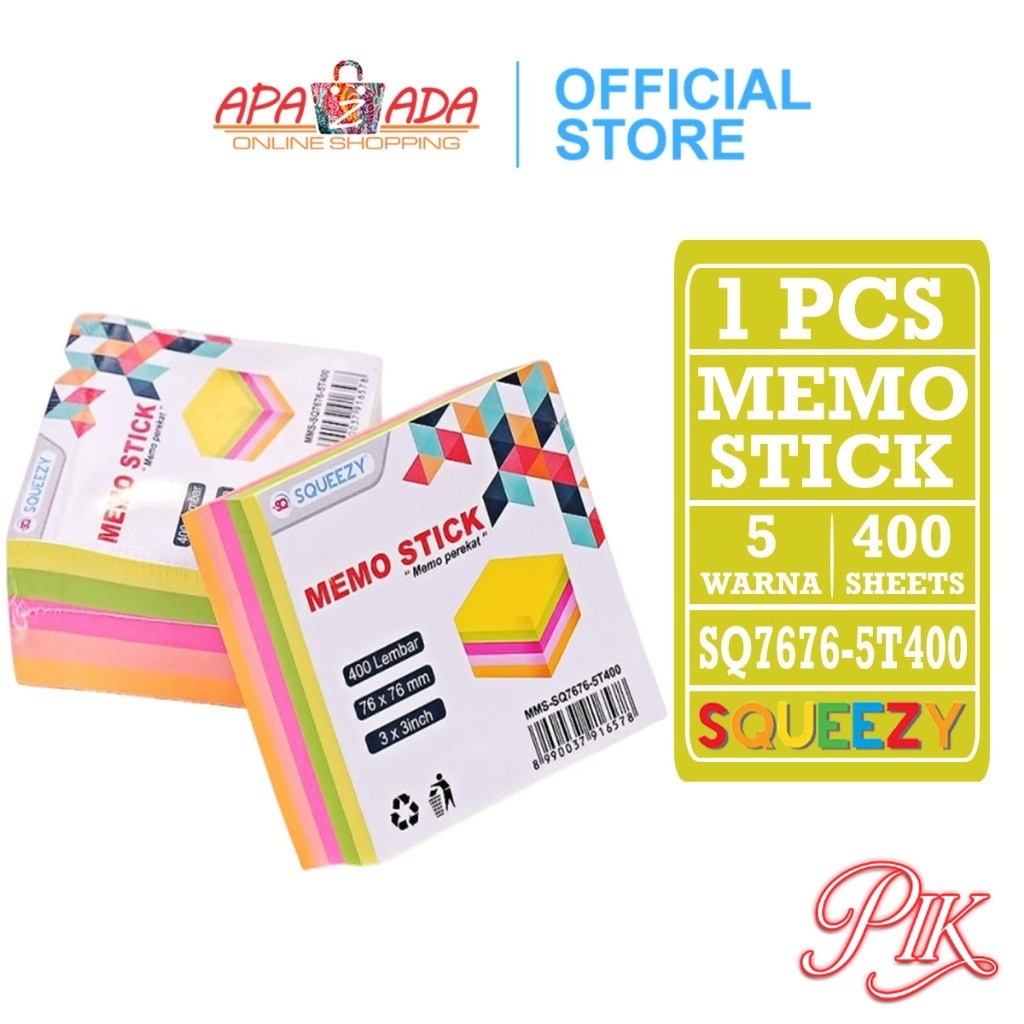 

Sticky Note Warna Persegi 400 Lembar / Memo Stick Squeezy 5 Warna MMS-SQ7676-5T400