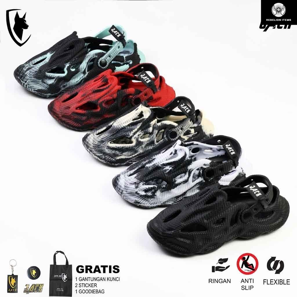 JACK IDN Sandal SLides Pria  | SANDAL PRIA ZAGAR FULL KARET FULL BLACK