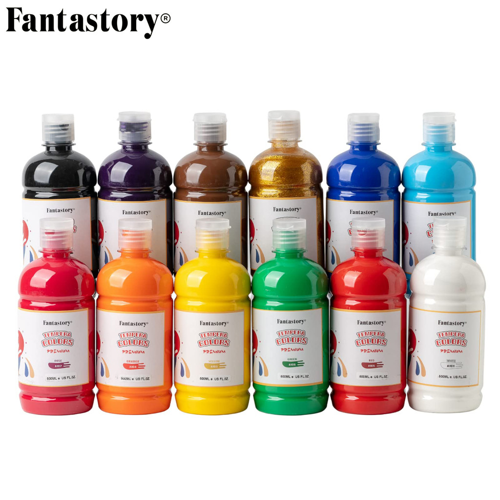 

500ml 12 Colors Washable Tempera Paint, Poster Paint Sponge Painting, Non-Toxic Paint Finger Paints Hand Paints Bottles Gifts ﻿