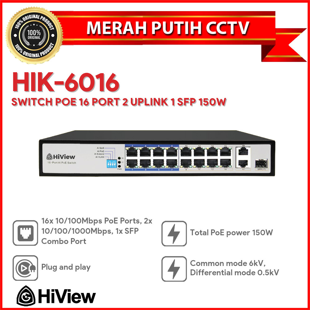 HIVIEW HIK-6016 SWITCH POE 16 PORT 2 UPLINK 1 SFP