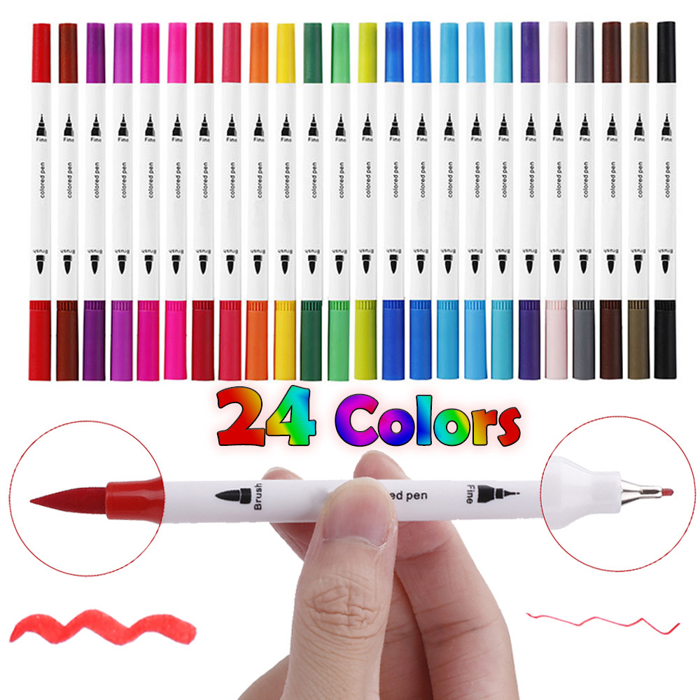 

12/24 Colors Dual Tips Brush Pen Markers Manga Sketching Markers Watercolor Pen Alcohol