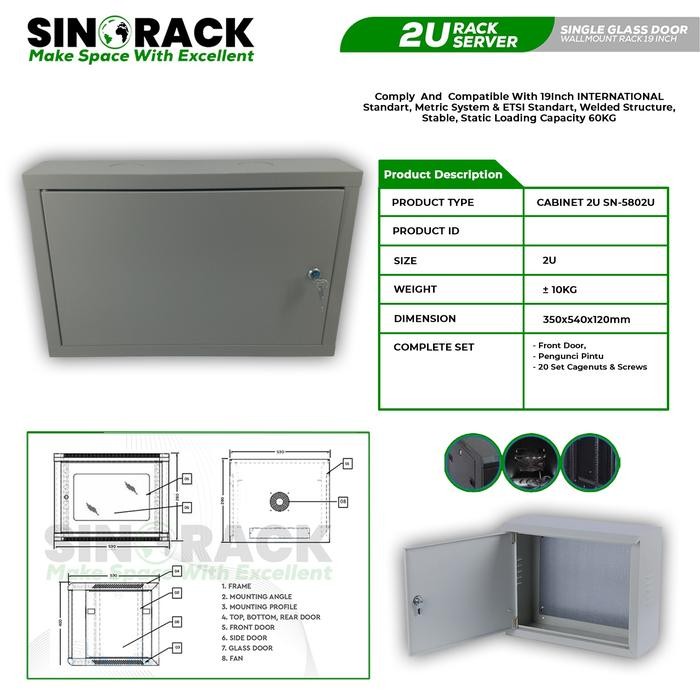 Wallmount Rack Server 2U, Rak Server Single Door 2U