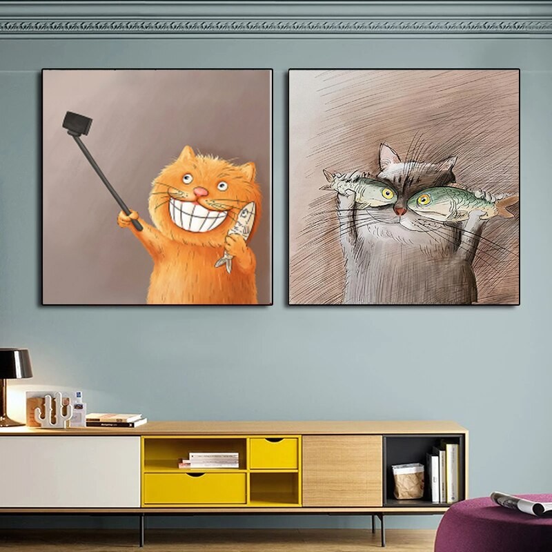 

Nordic Modern Wall Art Canvas Painting Cartoon Cat Watercolor Poster Prints for Kids Room Home Decoration