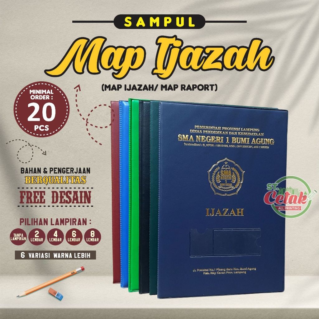 

MAP RAPORT | MAP IJAZAH | SAMPUL RAPORT K13 - - CUSTOM HOTPRINT - LAMPIRAN : 2, 4, 6, 8 LMBR - MIN ORDER 20 PCS