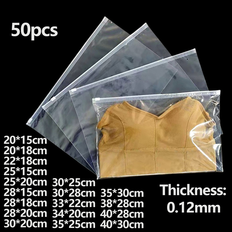 

50pcs Transparent Zipper Bags Shoes Clothing Underwear Waterproof Self-sealed Bag Cosmetic Travel Storage Pouch Resealable