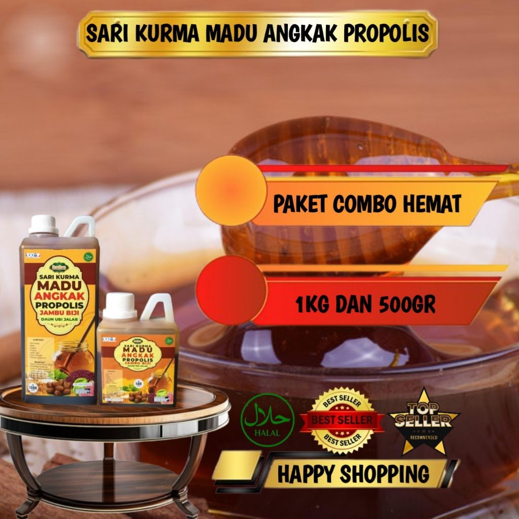 

Sari Kurma Angkak Madu Propolis Jambu Biji Plus Daun Ubi Jalar paket combo hemat 1Kg&500Gr