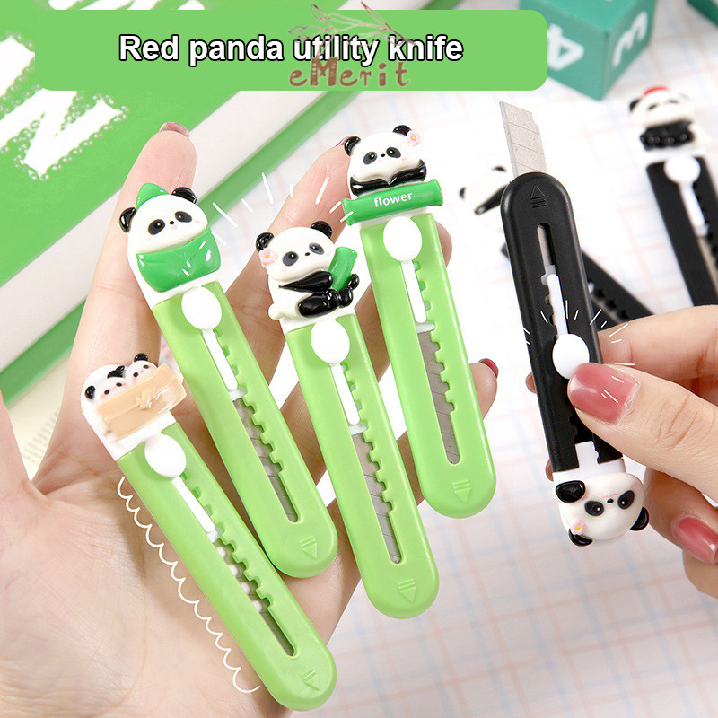 

Pisau Cutter Mini Lucu/ Mini Cutter karakter panda Pemotong Kertas Mini Portable warna polos/ CutterUnboxing Paket/ Cutter Mini