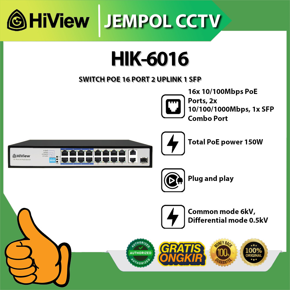 HIVIEW HIK-6016 SWITCH POE 16 PORT 2 UPLINK 1 SFP