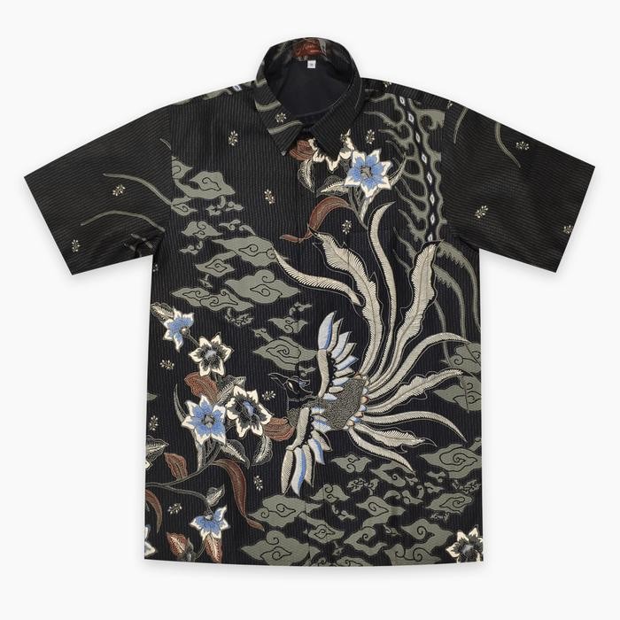 DE47 Kemeja batik pria lengan pendek bahan dobby ukuran M L - M