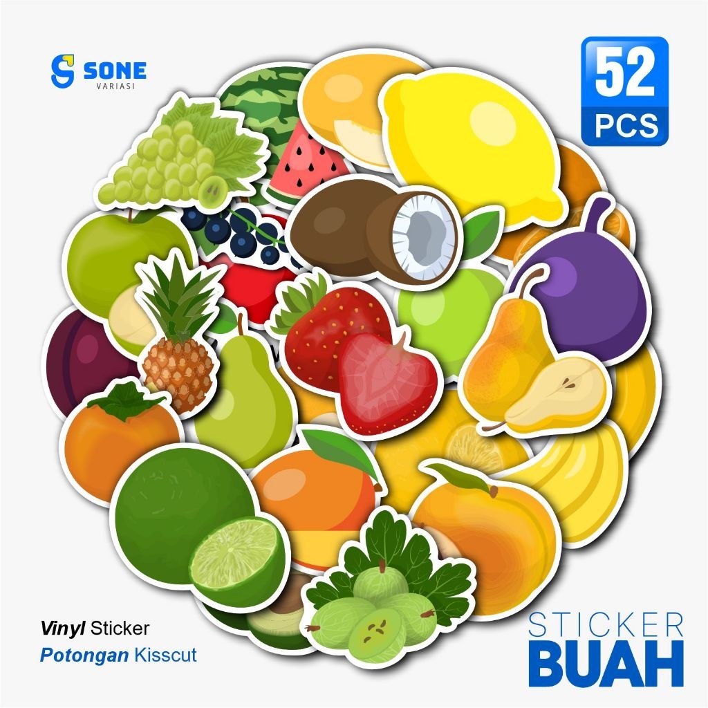 

Stiker Pack Buah Aesthetic Paper Vinyl Waterproof Dekorasi Stiker Laptop Buku Journal Koper