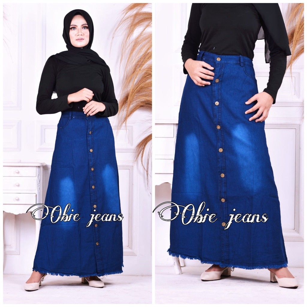 by obie ROK JEANS KANCING WANITA DEWASA RAWIS BAWAH