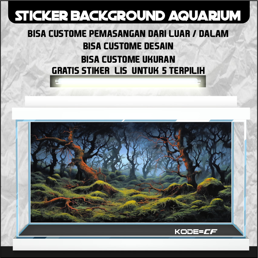 stiker setiker sticker wallpaper background aquarium belakang 3d tema gambar akar 3d CF