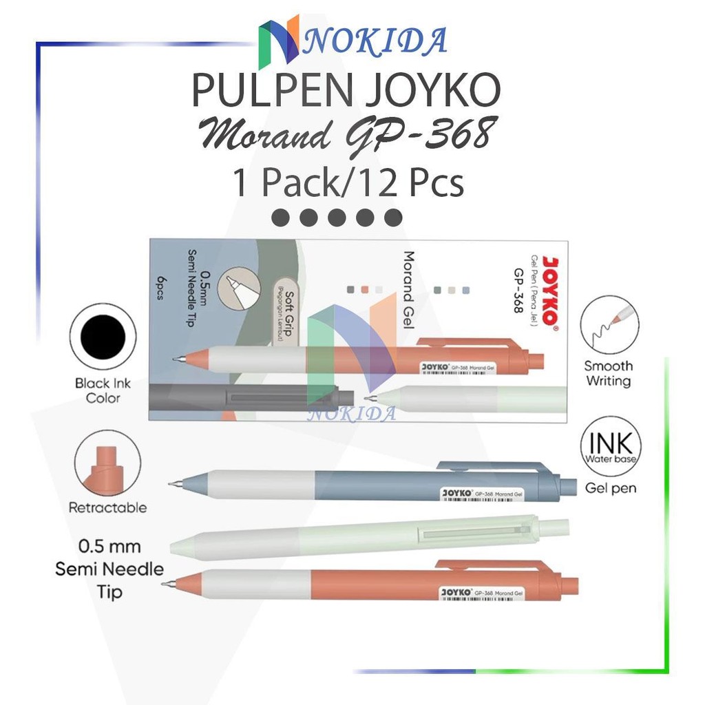 

Nokida Pena Gel Joyko Morand GP-368 [1 Pack/6 Pcs ] / Pulpen Gel 0.5 mm / Ballpen Warna Hitam / Bollpoint Gel 1 Pak / Polpen Bulpen Jel