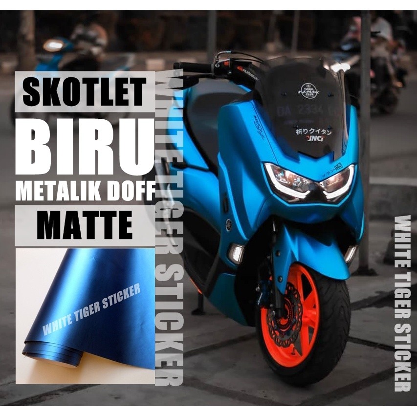 SKOTLET STIKER MOTOR BIRU METALIK DOF SCOTLITE BLUE MATTE STIKER BIRU DOP SKOLET BIRU DOFF HARGA PRO