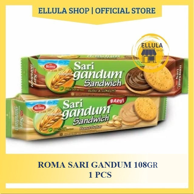 

ELLULA Shop - Roma Sari Gandum 108g ROMA SARI GANDUM PEANUT / ROMA SARI GANDUM COKLAT /KACANG [PCS]