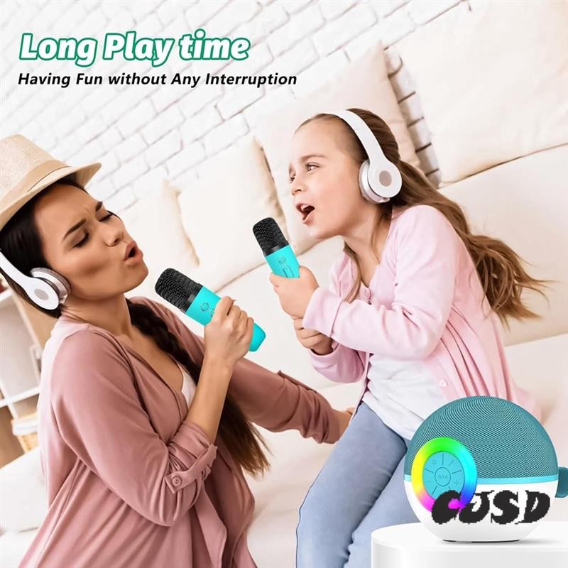 CJSD-Mini Karaoke Machine With 2 Mic, Portable Bluetooth Microphone Song Toys With LED Light,Chritma