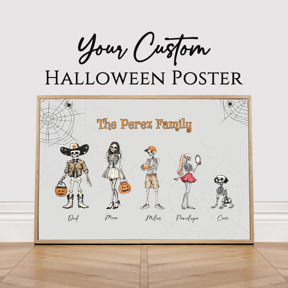 

Personalized Halloween Sign Poster Custom Ghost Family Portrait Art Print Funny Canvas Painting Modern Wall Picture Home Decor