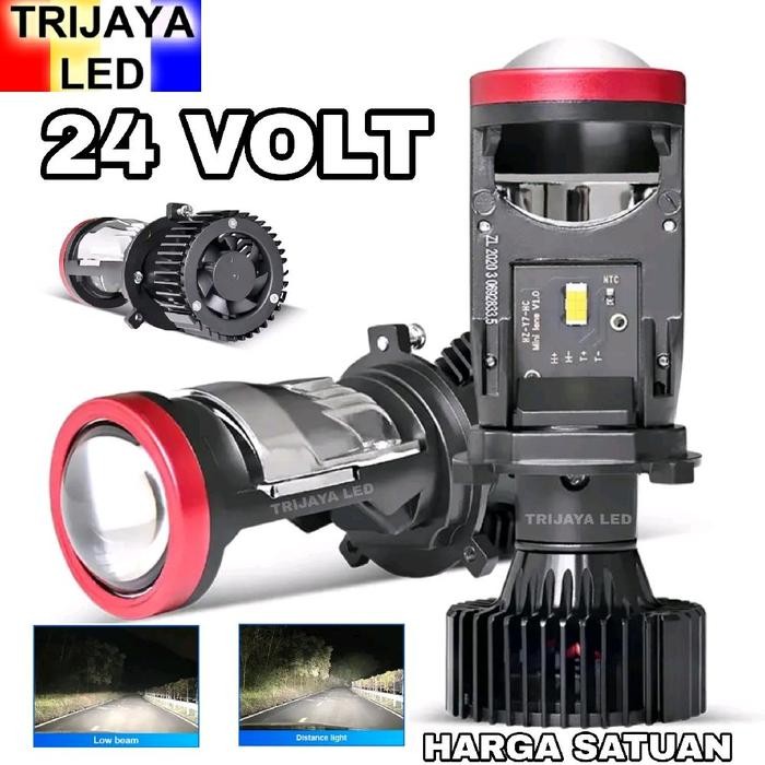 Lampu LED Utama 24 Volt Projector RED Y7D Mini Kipas H6 H7 H4 Truk Bus Canter Fuso Tronton Canter RH