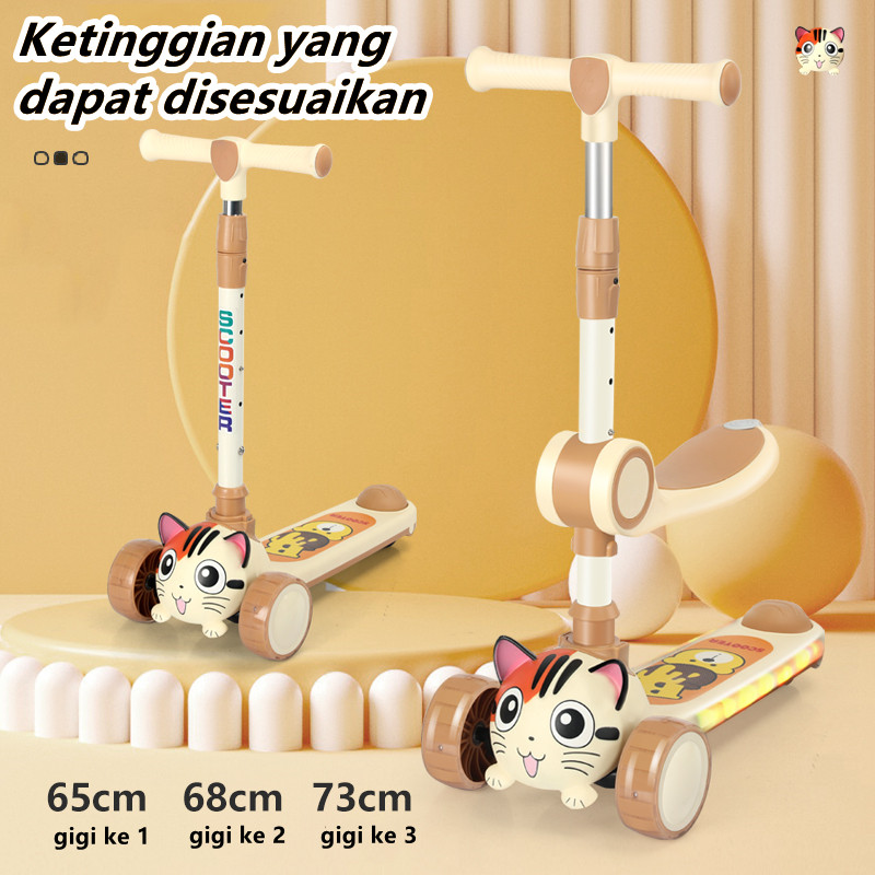 Scooter Anak  3 in 1 Skuter Bisa Lipat Anak 3 Roda Otoped Anak Model Kucing/Cat Dengan Lampu dan Mus