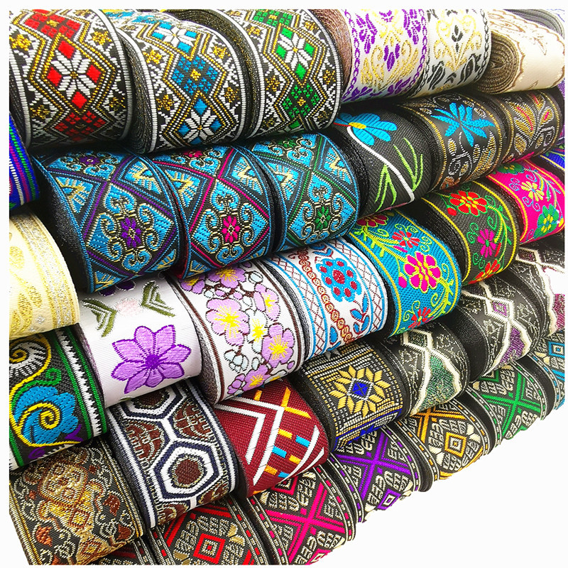 

7 Meters 3.3cm 1.3‘'Stylish Floral Embroidered Straps Jacquard Ribbons Woven Lace Trim For Garment Bag Curtain Sewing Fabric