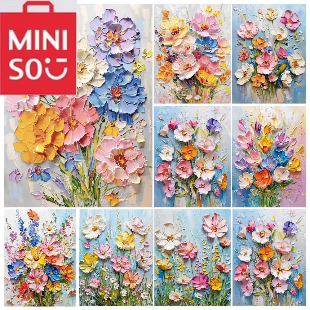 

MINISO Oil Painting By Number extured Colorful Flowers Home Decoration Painting Wall Bedroom Room Decor Gift Frameelss