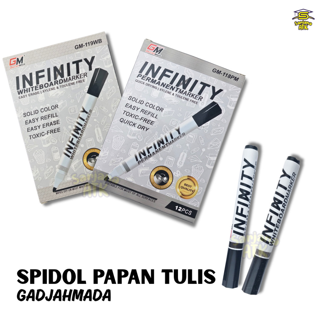 

Spidol Papan Tulis / Spidol Whiteboard Permanent GadjahMada Tinta Hitam GM-119WB GM-118PM