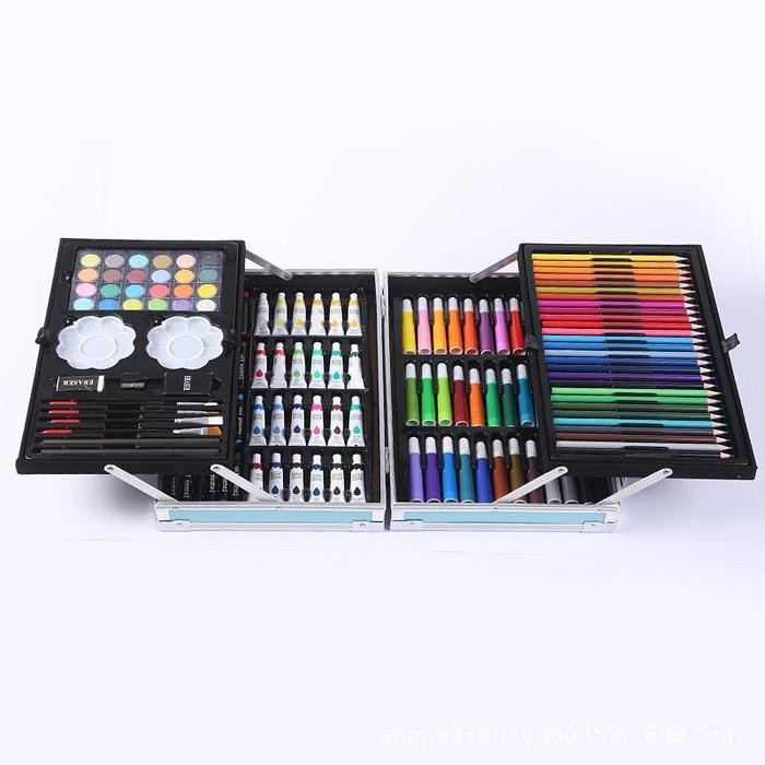 

TERLARIS! KS Crayon Set 145pcs Koper Aluminium Besi Krayon Pensil Warna 145 Pcs Box Alat Lukis Anak Koper Set - CR 145 Biru Koper