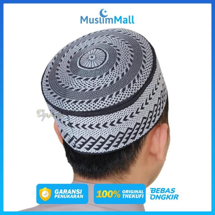 Songkok Bugis Bone Recca Warna Dasar Hitam Motif Arrow Triangle Warna Silver Product - The Kufi - Si
