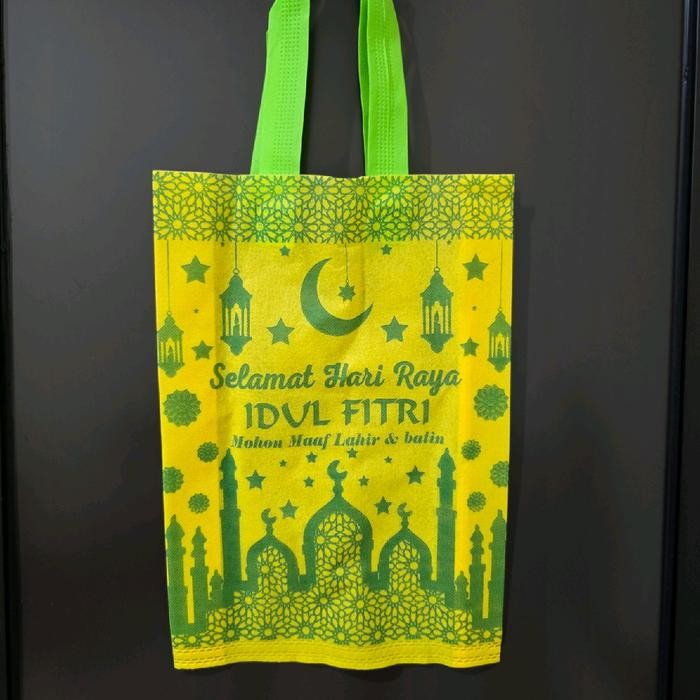 

PALING MURAH ISI 12 PCS Goodiebag Idul Fitri 25x35 Tas Spunbond Lebaran Tas Belanja - kuning