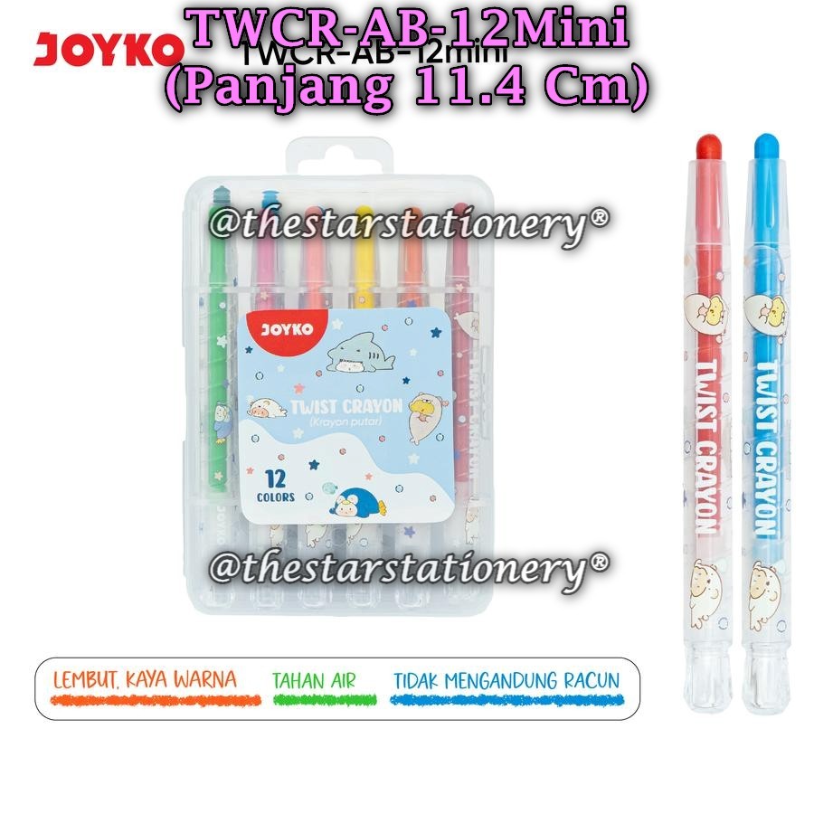 

(1 Set/12) GROSIR Crayon Putar JOYKO TWCR-AB-12Mini Krayon Putar Mini Twist Crayon TWCR-AB (1 Set)