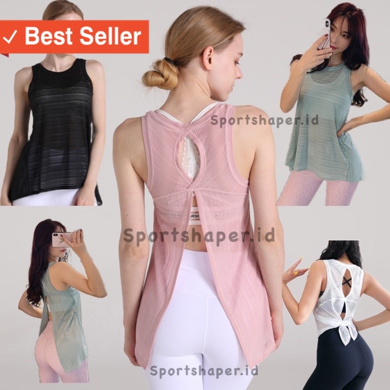 Baju Sport Wanita Muslimah / Baju Olahraga Rompi Sexy transparan Gym Fitness[Rompi sexy]