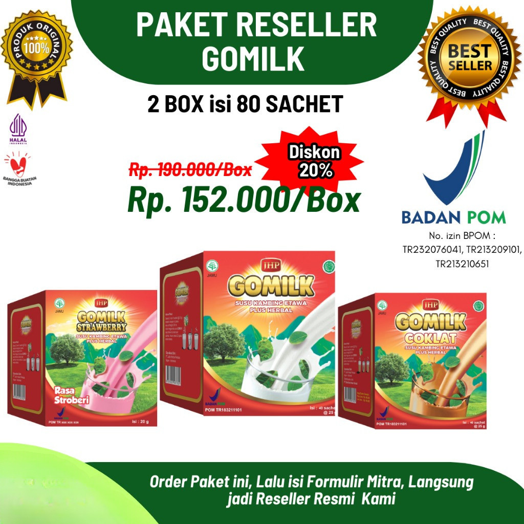 

GOMILK SACHET Paket Reseller 2 BOX Susu Etawa Plus Herbal