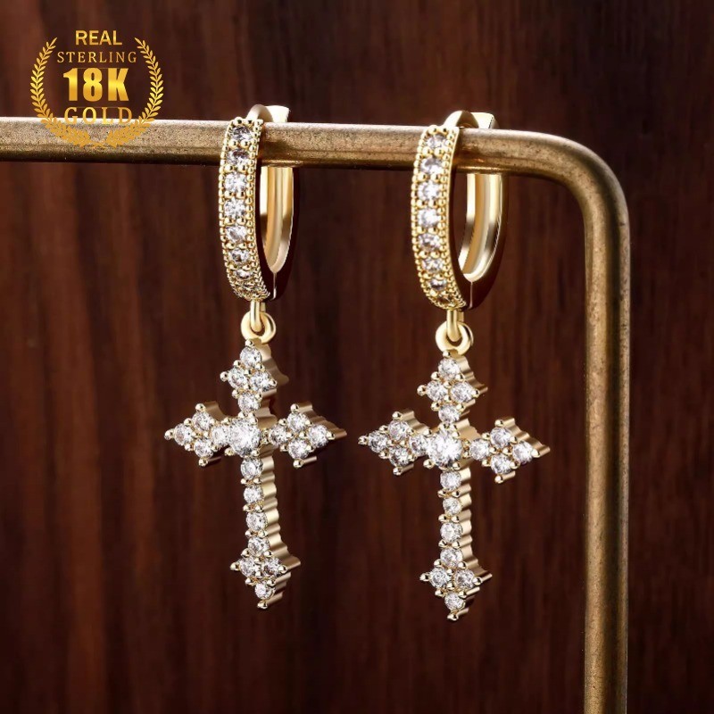 Anting Salib Emas 18k Untuk Perhiasan Wanita
