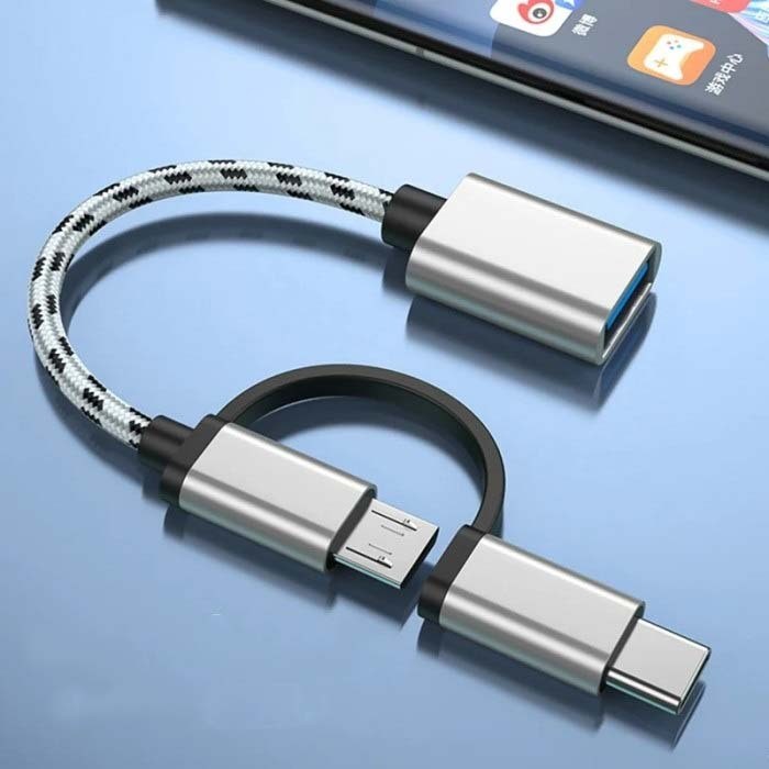 OTG 2 IN 1 Kabel Type C Micro USB to USB Female 3.0 Adapter OTG Multifungsi Flashdisk Mouse [LMR-K]