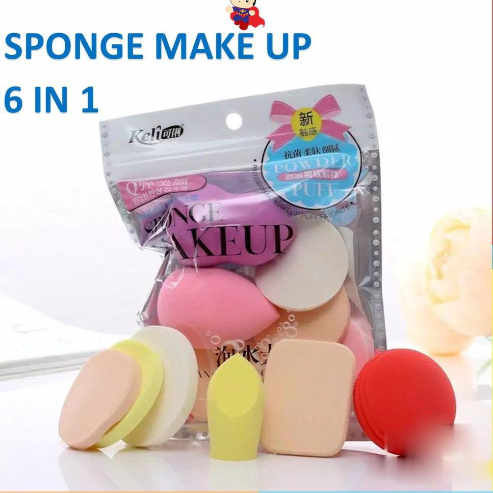 MCC Spons Make Up Set 6 IN 1 Beauty Blender Sponge Bedak Isi 6 Pcs Powder Puff Foundation Makeup Puf