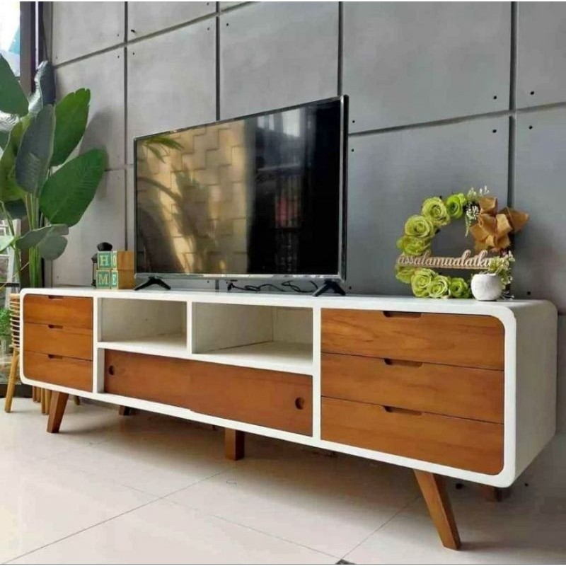Buffet bufet bifet tv meja tv kayu jati perhutani grade A minimalis antik jepara mebel laci 2 lemari