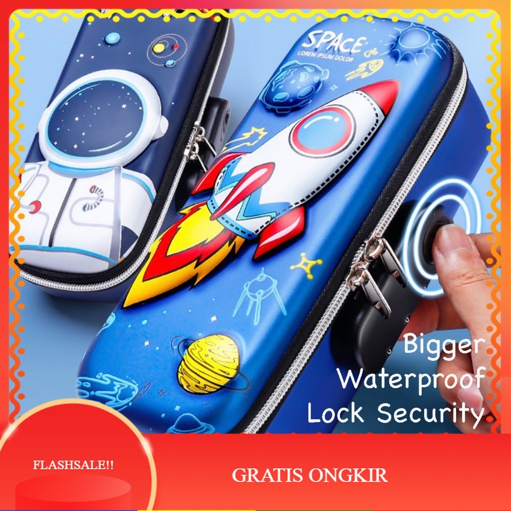 

【AGNES_ID】DISKON!! WWH14C Tempat Pensil EVA Sekolah BESAR LOCK KUNCI School Pencil Bag Box KTM