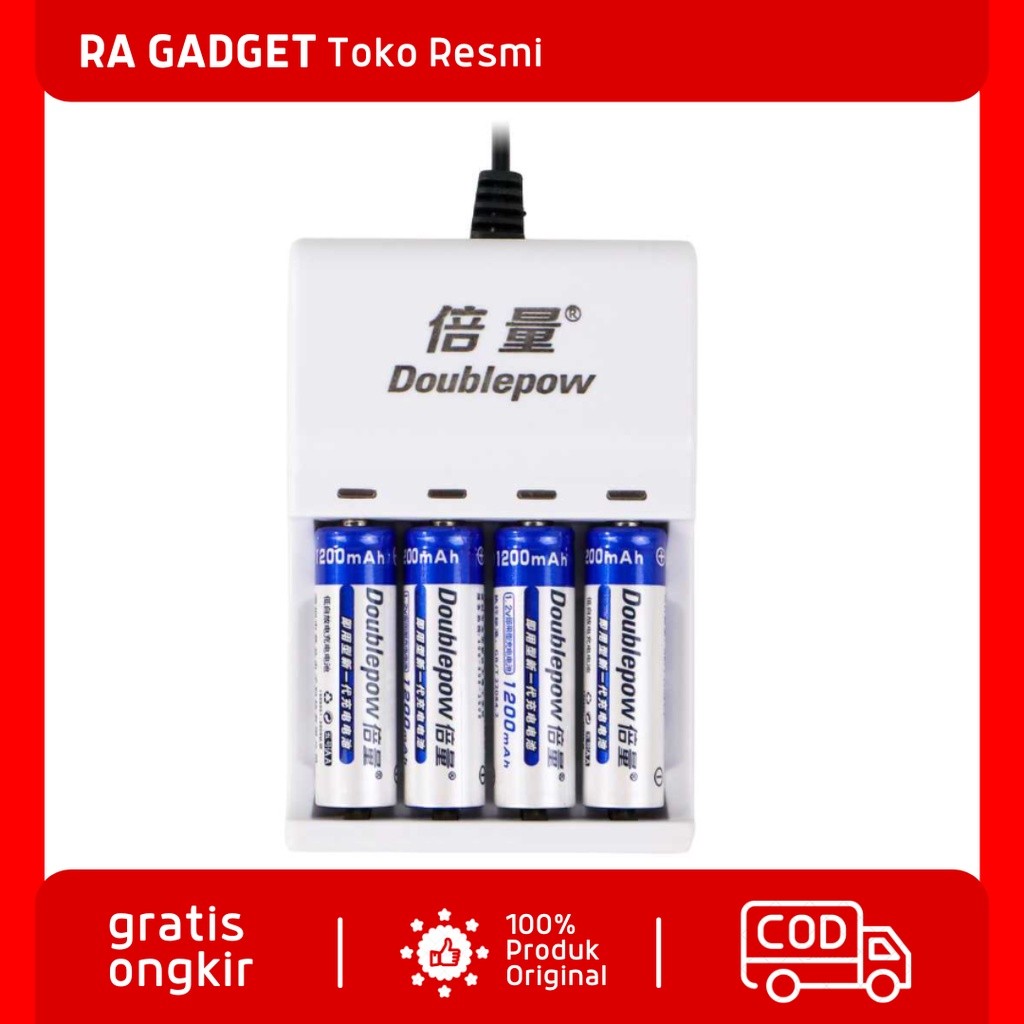 Charger Baterai 4 slot AA/AAA + 4 PCS AA 1200mAh / Alat Pengisi Daya Cas Casan Batu Baterai Abc Univ