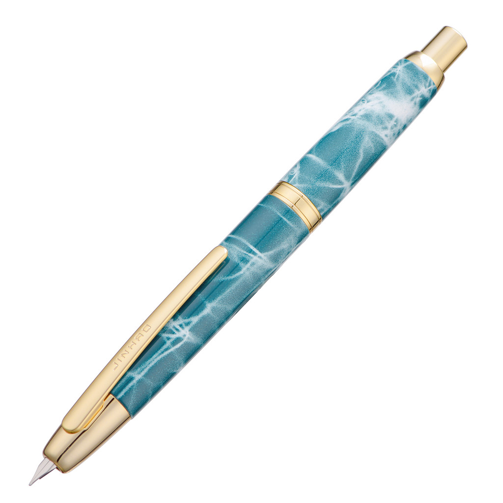 

Jinhao 10 Retractable Press Fountain Pen EF/F Nib with Ink Converter Writing Gift Pen, Marble Blue