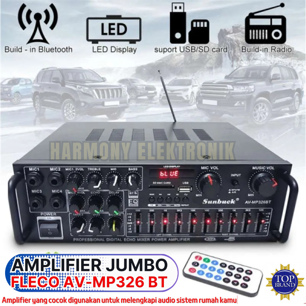 SERBA COD Bluetooth Eq Amplifier Karaoke Fm 2000w - Av-Mp326bt | Sunbuck Audio Original Fleco Av-Mp3