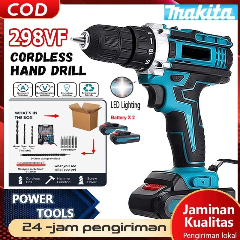 KAMEJING 【COD】198VF/298VF Speed Bor Listrik Mesin Cordless Drill Battery impact drill Cordless Bor B