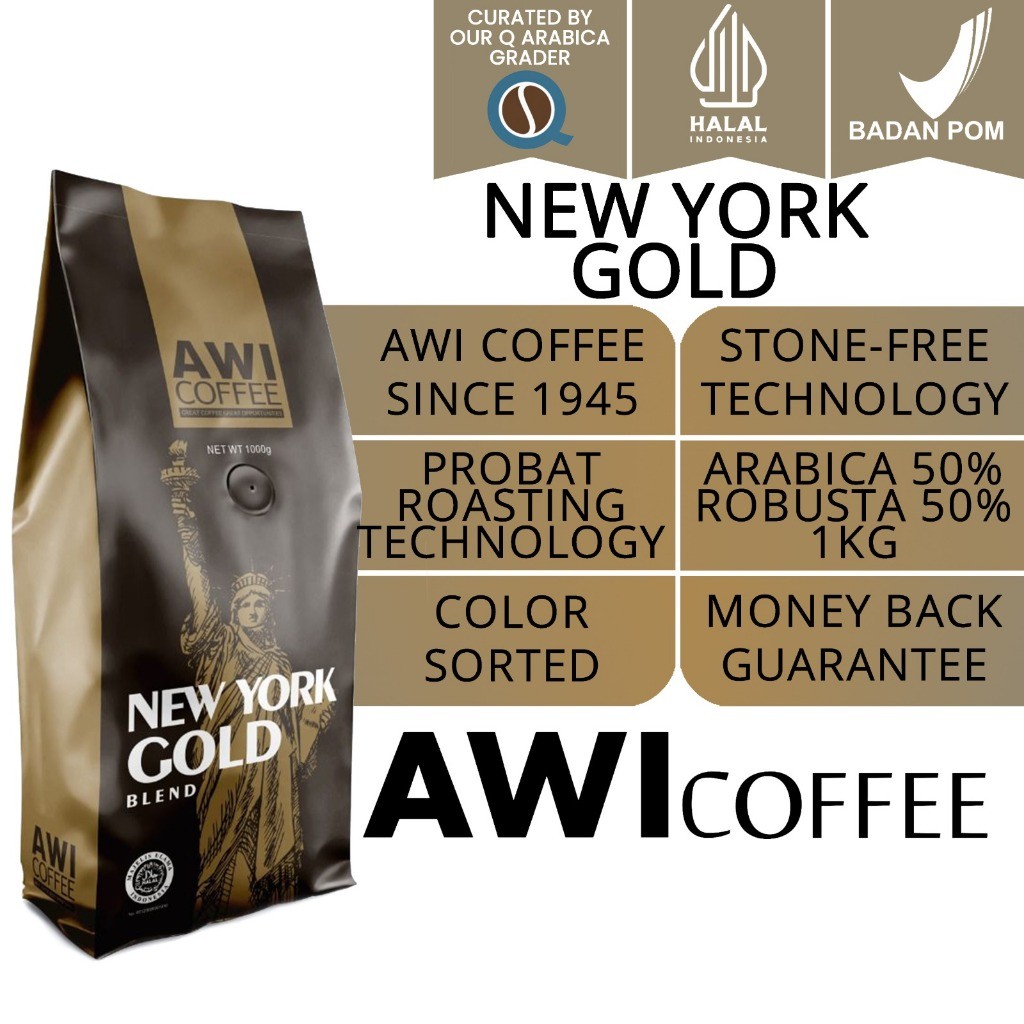 

NEW YORK GOLD BLEND 1 Kg | Roasted Coffee Bean | Arabica Robusta Premium Cafe Blend | AWI COFFEE