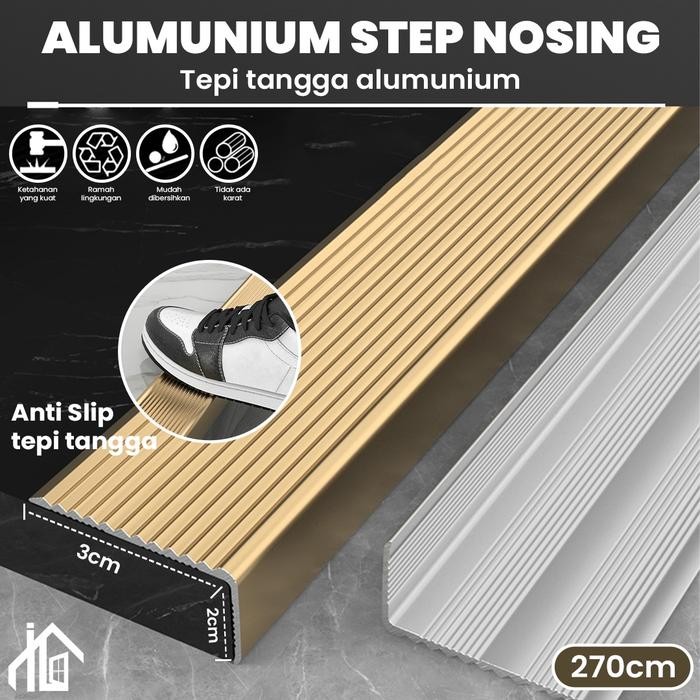LIS TANGGA ALUMINIUM 2MM / STEP NOSING ALUMINIUM / LIS SIKU TANGGA 2MM GOLD, SILVER - SILVER