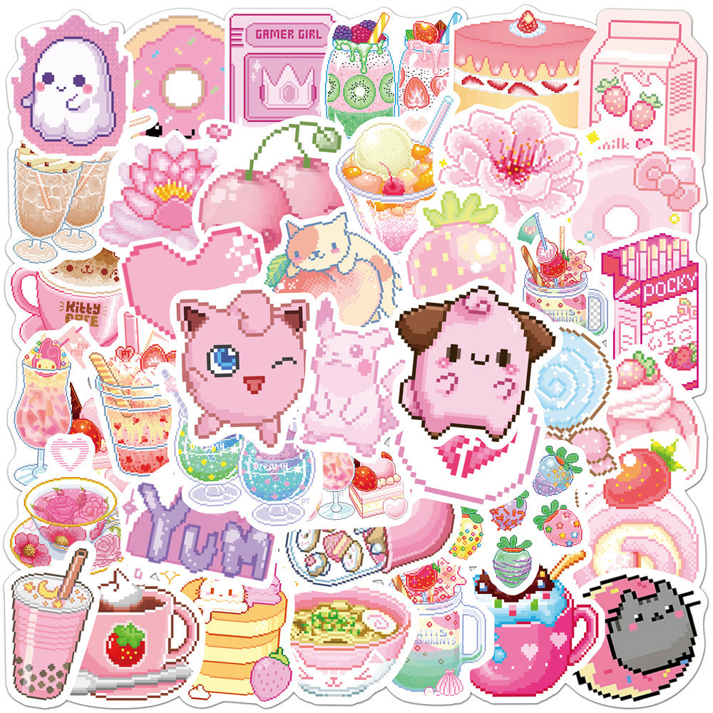 

50PCS INS Style Cute Pink Pixel Cartoon Stickers Pokemon Pikachu DIY Bike Luggage Laptop Graffiti Sticker Kid Toy Decal