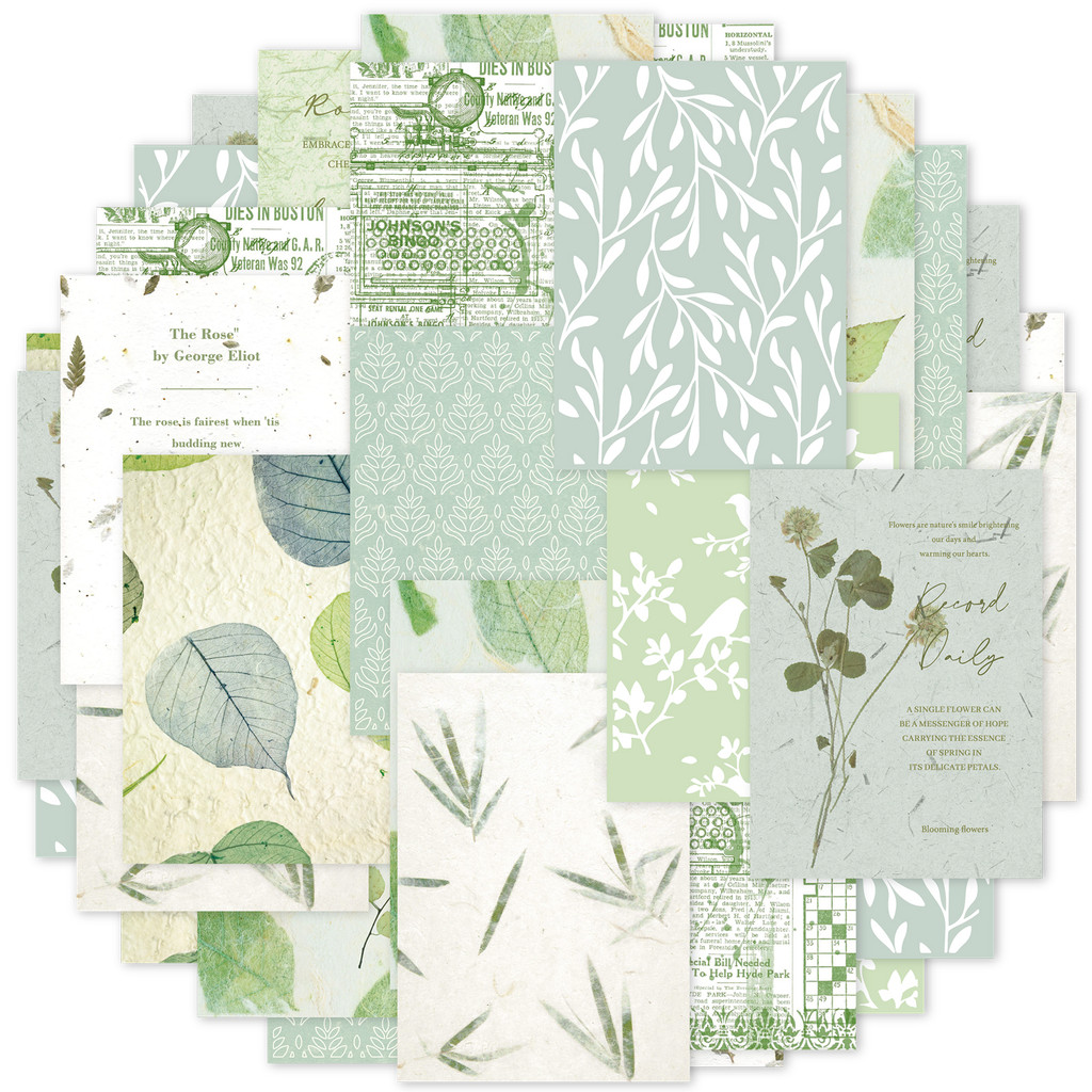 

20sheet (14x10) Cm Green Plant Twig Patterned Material Paper Suitable for Notebooks, Envelopes, DIY Artwork and Party, Pen Bags